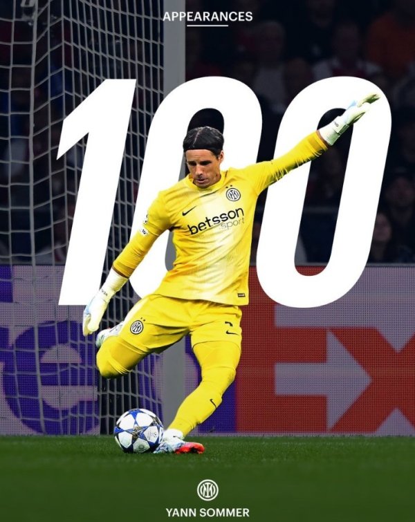 索默达成国米生涯百场里程碑，其中49场能够完成零封