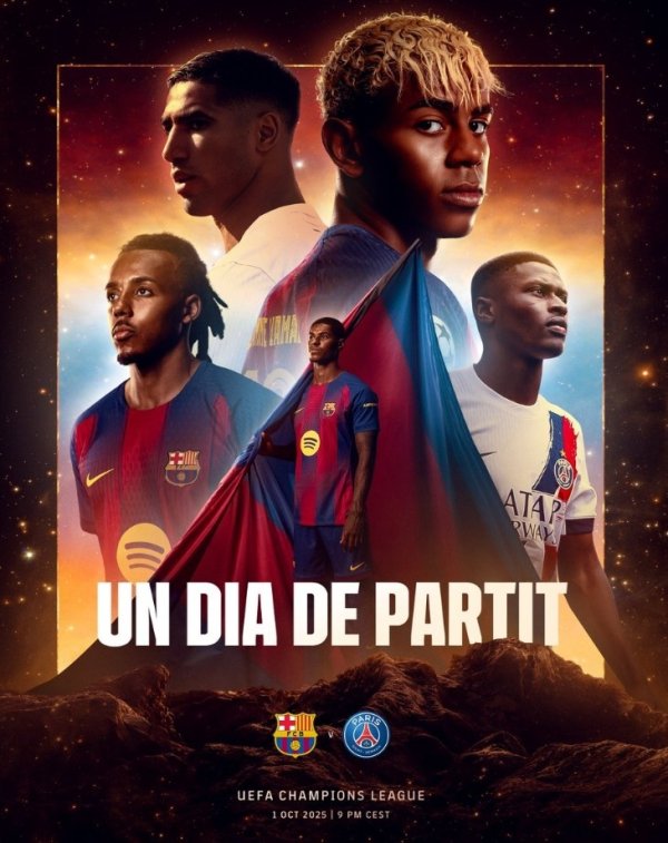 巴萨官推晒海报预热对阵巴黎：拉什福德、亚马尔、孔德出镜